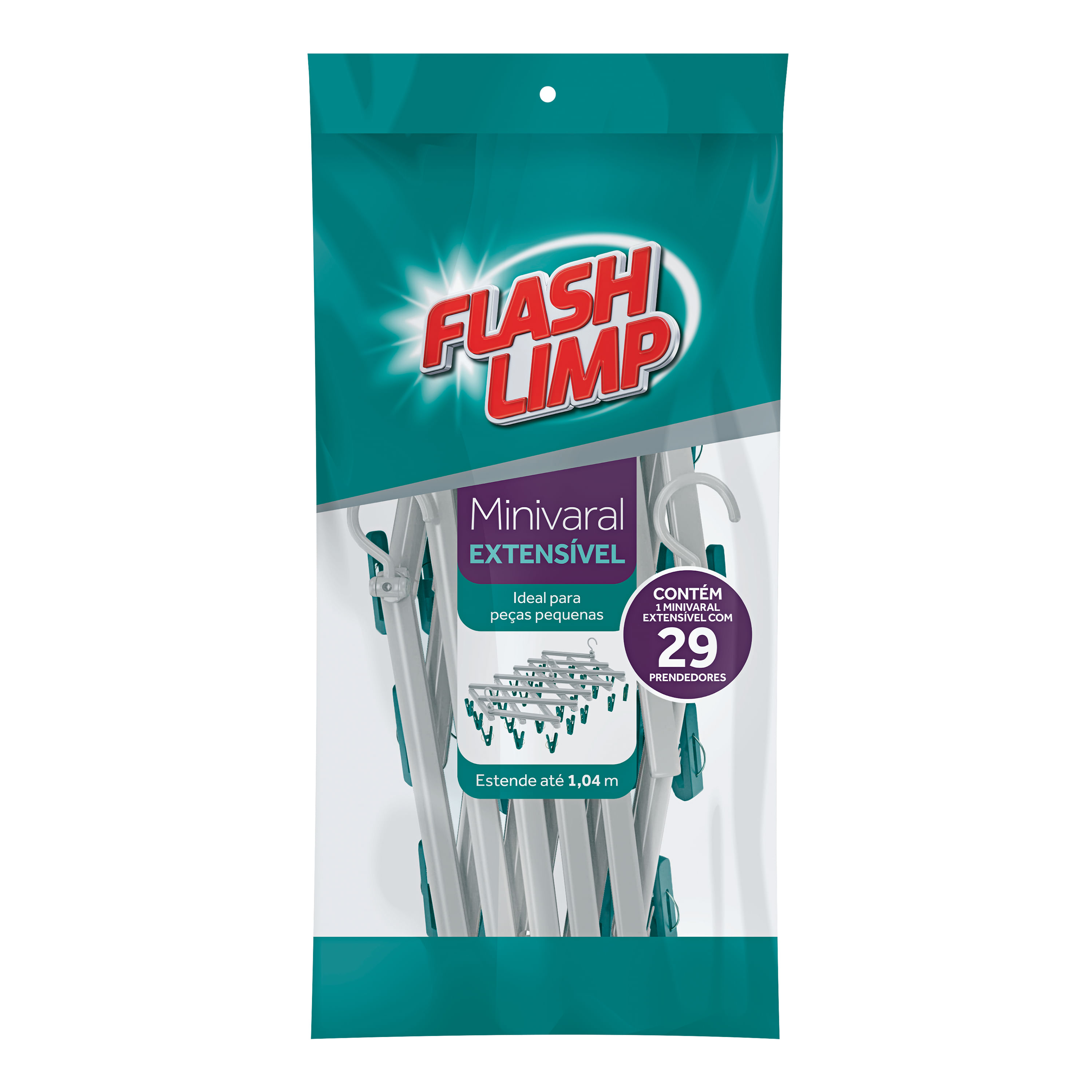 Mini Varal Extensível Com 29 Prendedores, Flash Limp | Flashlimp