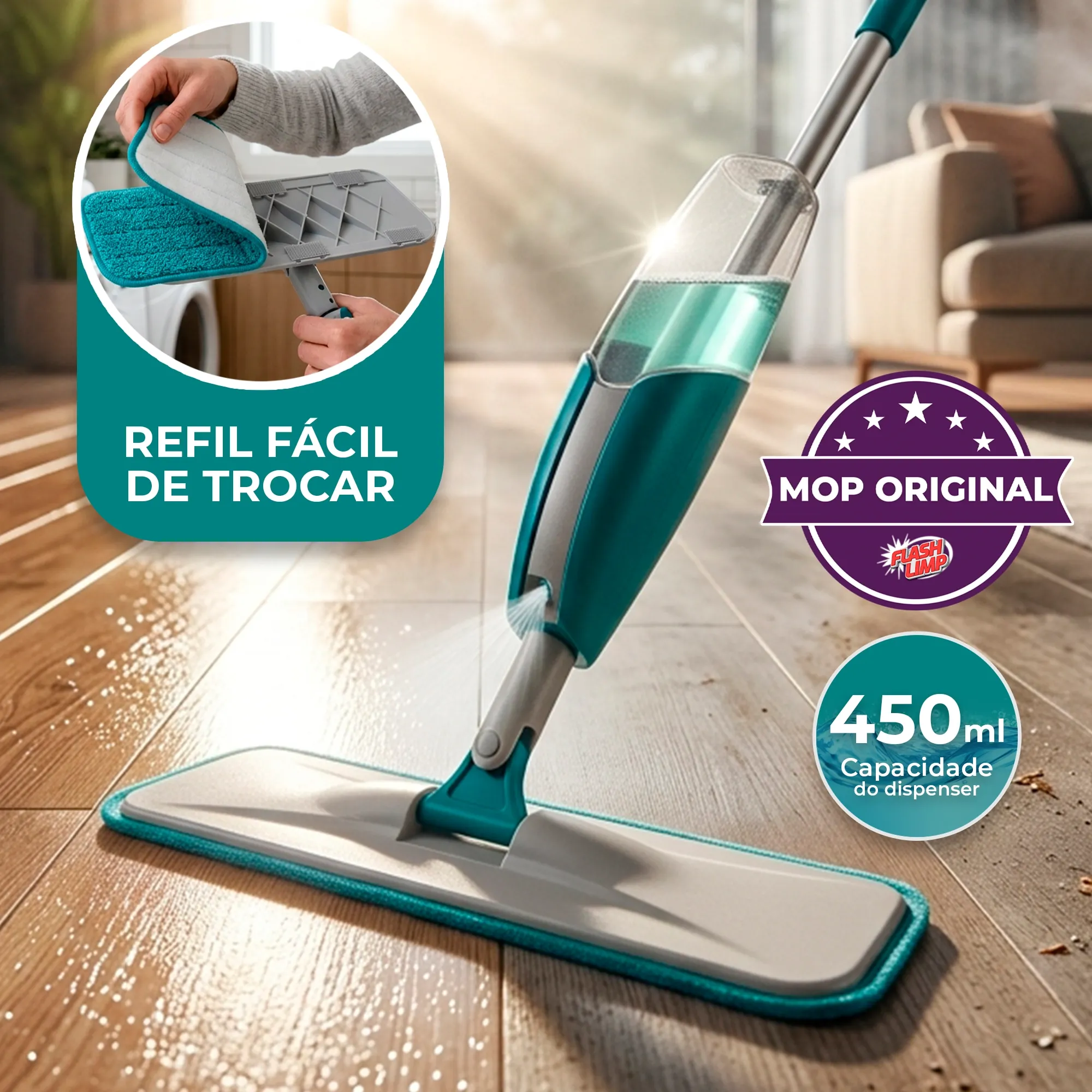 Mop Spray Limpa Chão Evolution Com Gatilho E Reservatório 450ml