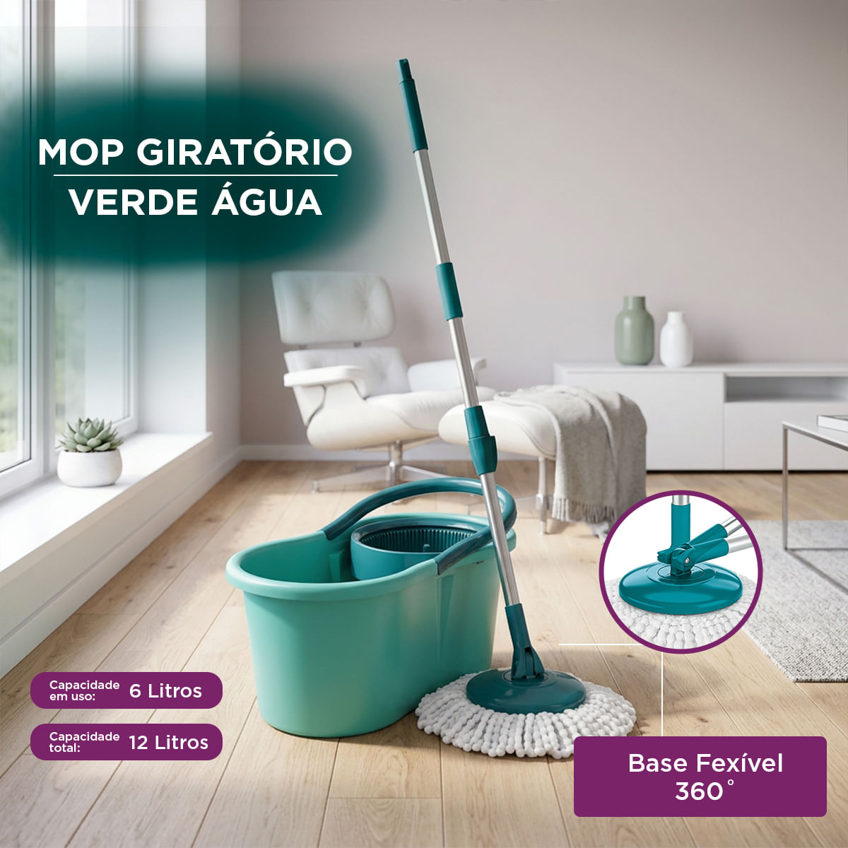 Mop Giratório Verde Água, Flash Limp | Flashlimp